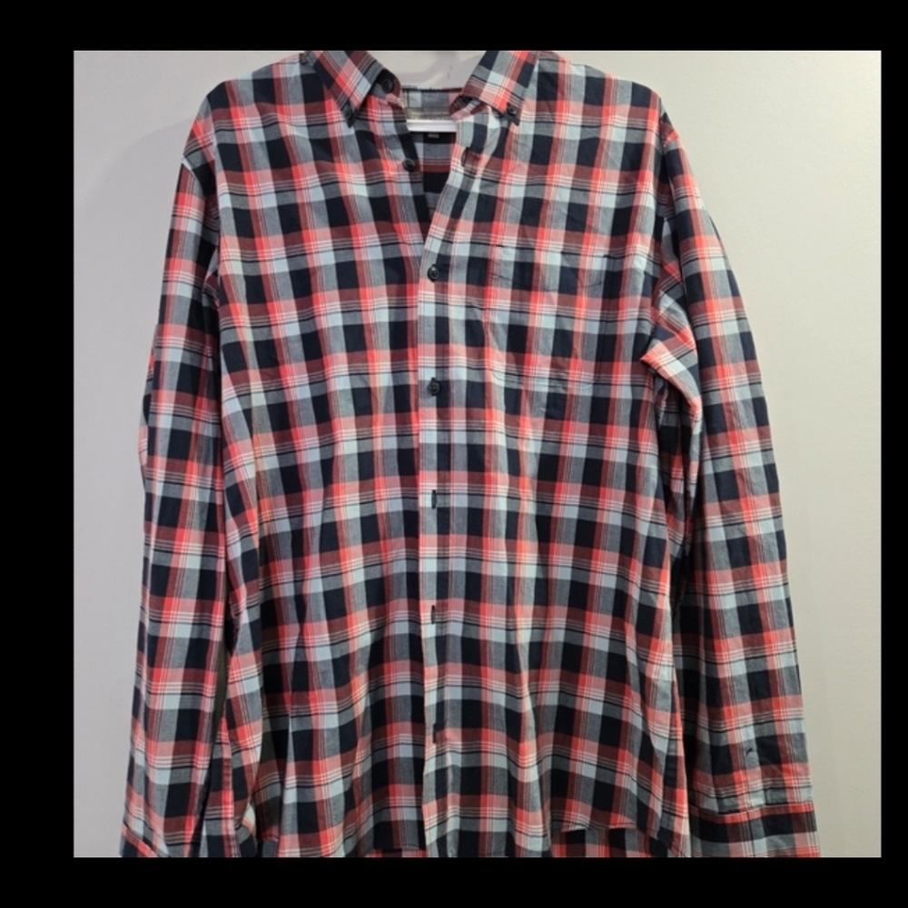 Denver Hayes Red and Blue Casual Button Down Shirt